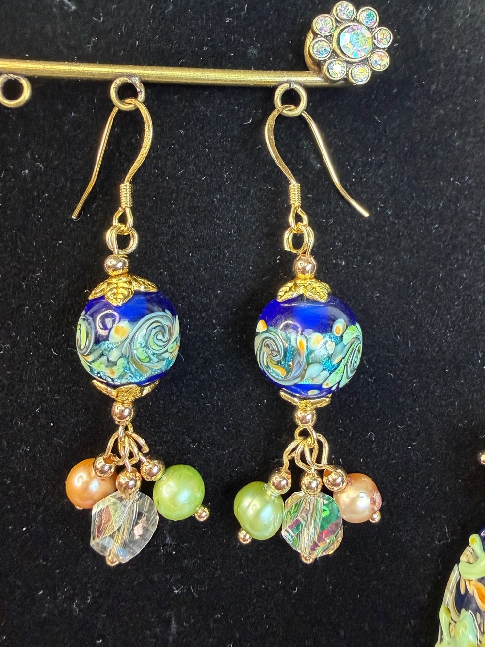 FROG Lampwork Glass, Freshwater Pearls & Crystal Necklace, Earrings & Bracelet - Picture 5 of 10